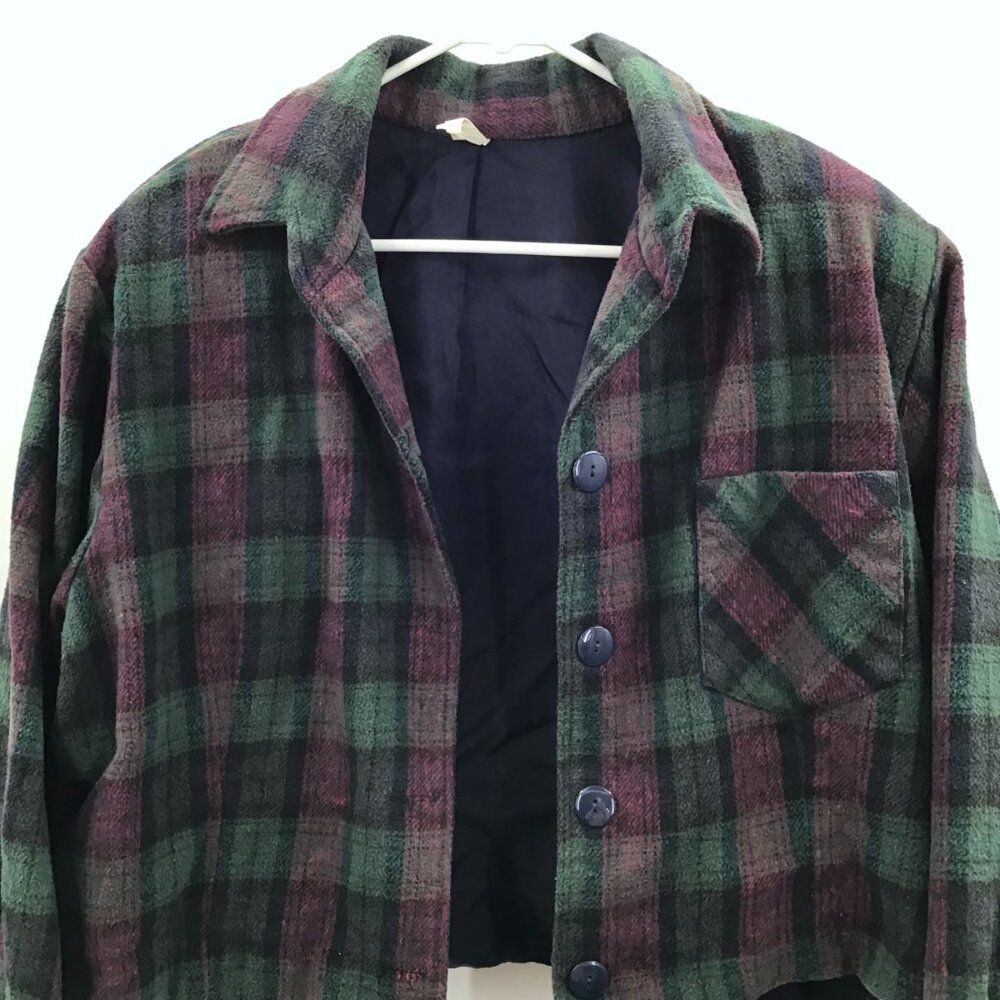 Vintage 1990s Cropped Plaid Flannel Shirt Grunge Sz 22 Long Sleeve Red Green - Picture 4 of 11